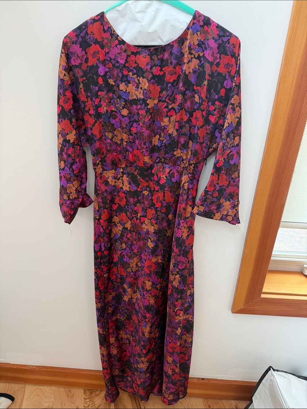 Zara Satin Floral Long-Sleeve Maxi Dress